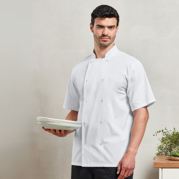 PR664 Studded front short sleeve chef's jacket Thumbnail