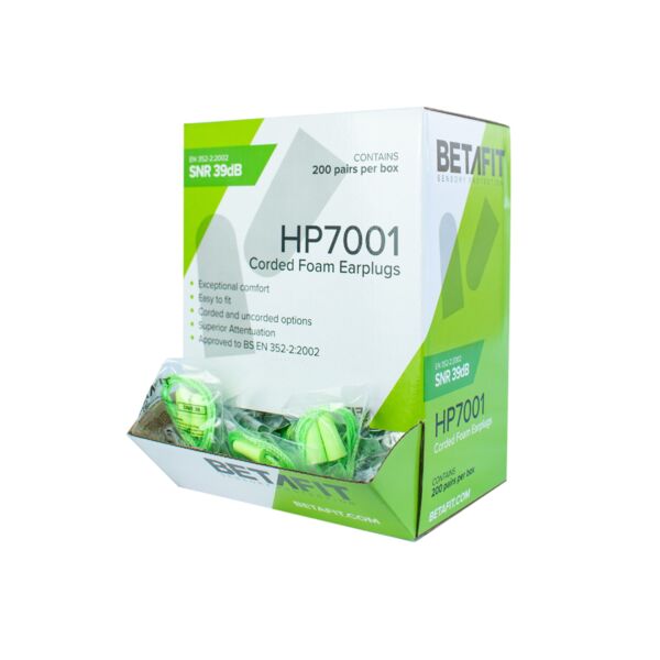 SNR39 Corded Foam Ear Plug Dispenser Box [Qty - 200 pairs] Bullet Shaped - HP7001 Thumbnail