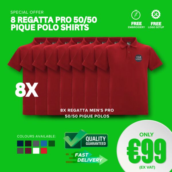 8 TRS101 Regatta Pro 50/50 Pique Polo Shirts  Thumbnail